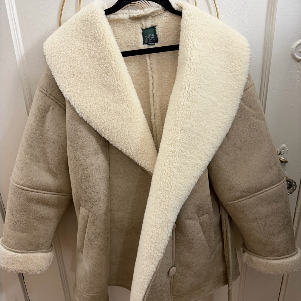 Wild Fable Cream and Black Shearling Jacket